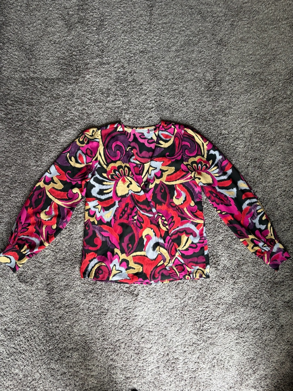 Susan Graver Fuchsia Multicolor Floral V-Neck Blouse